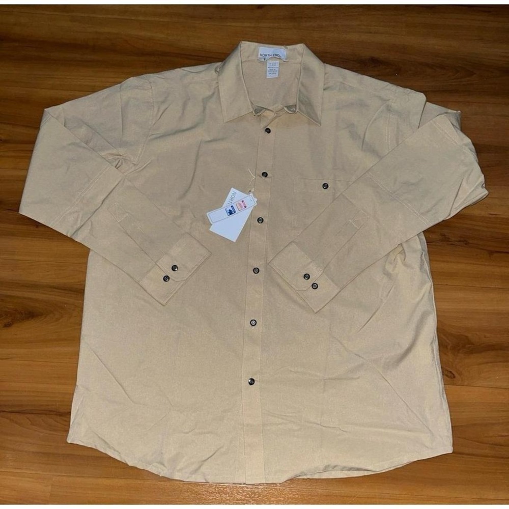 Mens NWT North End‎ Performance Tan Minimalist Button Up Casual Shirt